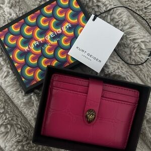 Kurt Geiger London Pink Croc Embossed Leather Card Wallet Eagle Head Snap NWT